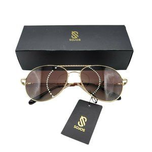 SOJOS Polarized Gold Frame Brown Lense Aviator Sunglasses